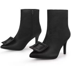 Allegra K Black Heeled Boots with Buckle Accent Size 7.5